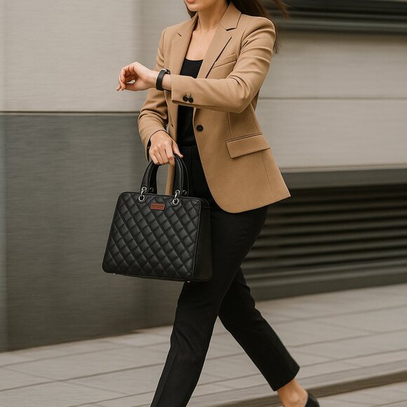 Vegan Leather Black Handbag for Women – Top-Handle Tote Bag, Satchel Purse - Picture 2 of 10